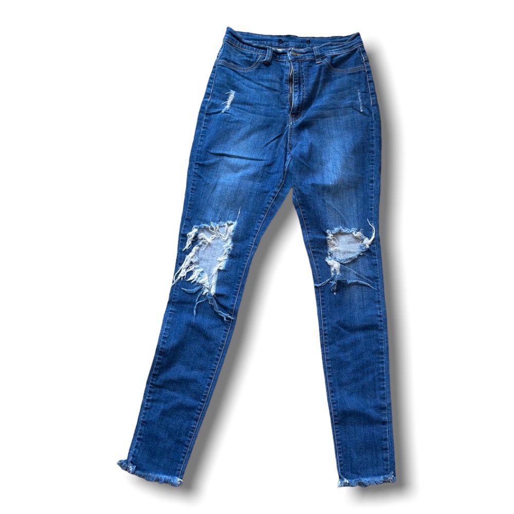 Ripped Bershka Jeans Fringe Hem Skinny Jeans sz 13